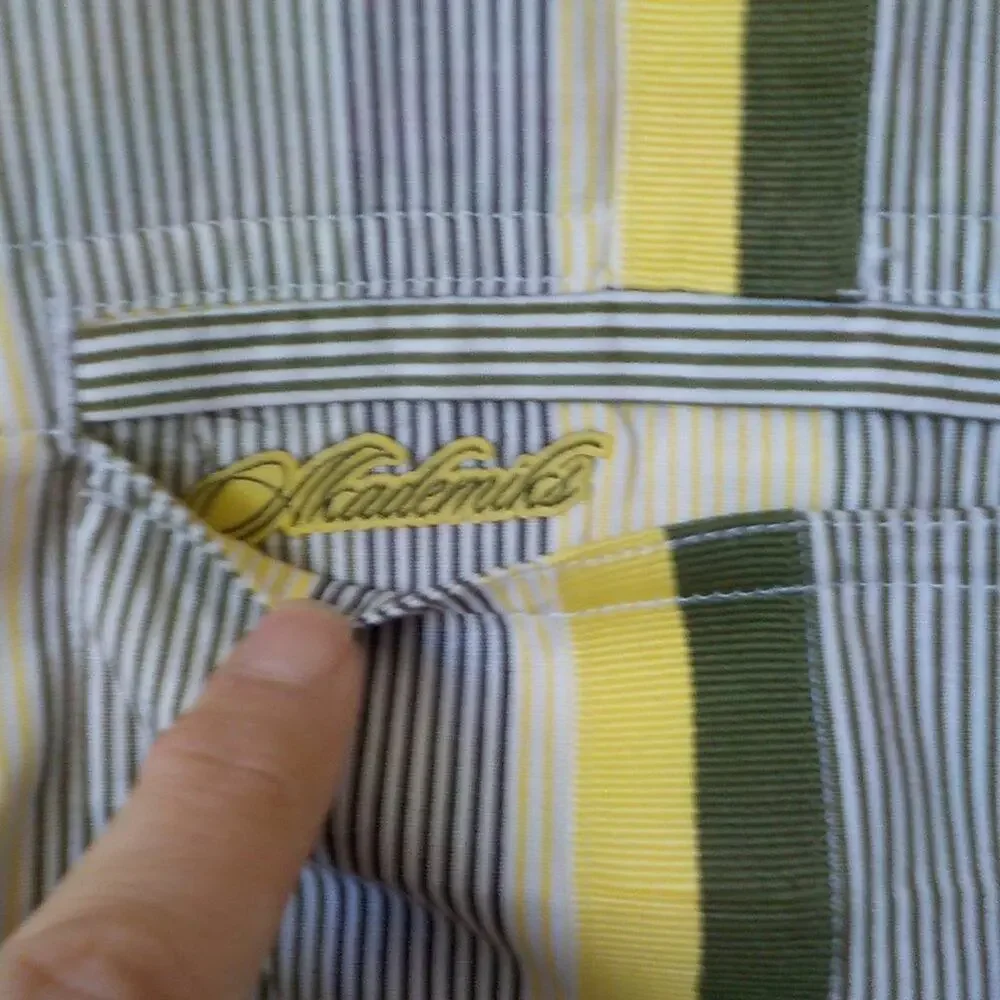 Akademiks Green Yellow Striped Button Up Shirt Long Sleeve Men size XL Classic